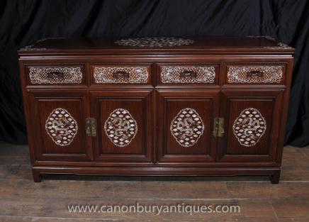 Large Antique Damascan Sideboard Cabinet Rosewood Mother Pearl Inlay Damascus